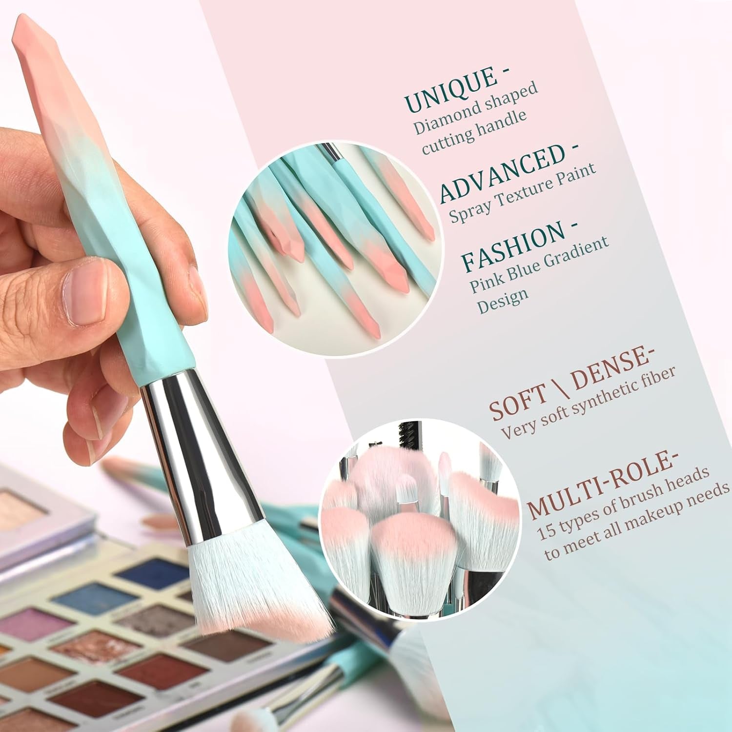 Pink Blue Gradient Makeup Brushes and Makeup Sponges Set Makeup Brushes Set Natural Synthetic Eye Shadow Foundation Make-Up Brush Set Professional Makeup Brush and Tool Accessories………