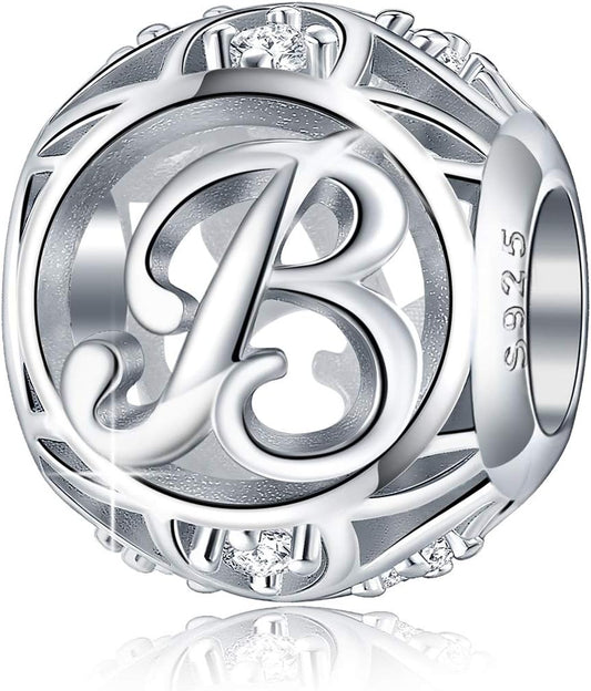 Letter Charm Initial A-Z Alphabet Charm Dangle Charm for Bracelet Necklace 925 Sterling Silver CZ Beads Charm Personalized Gift Jewelry